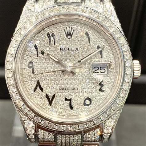 fake ice rolex|iced out rolex arabic dial.